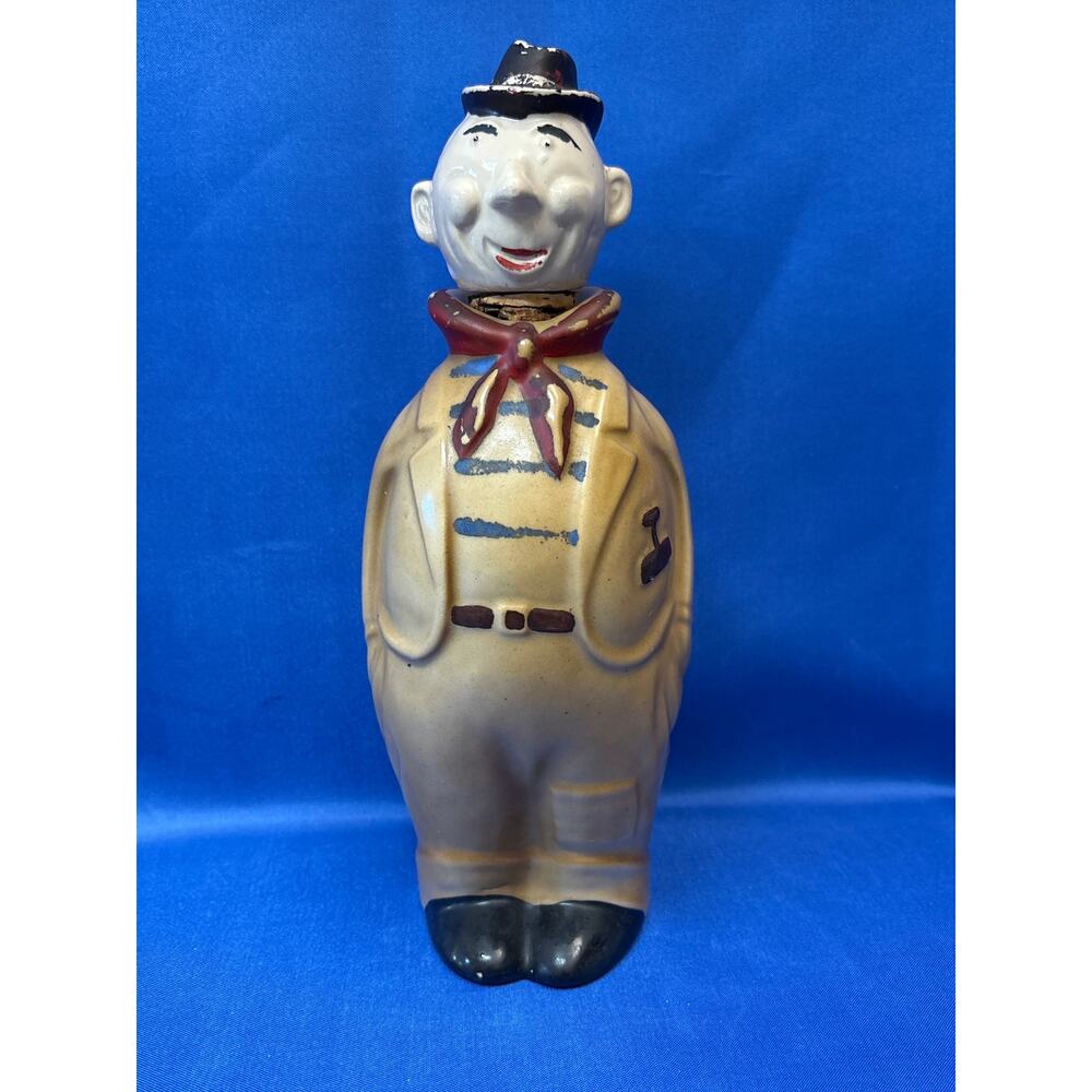 Vintage Porcelain Decanter of Comical Man in Suit and Black Hat Made in Japan
